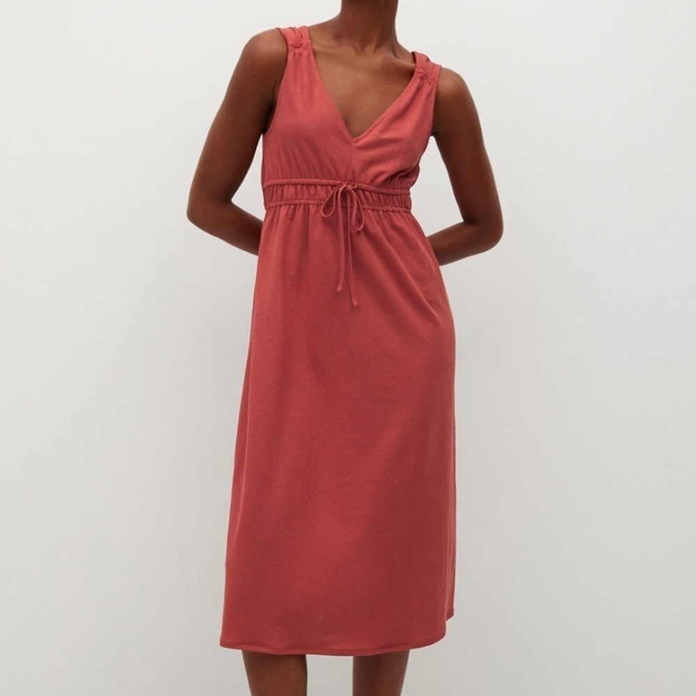 Mango Rust Midi Dress with Drawstring Waist - NWT!!
